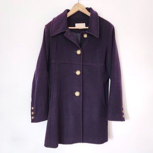 Michael Kors Cashmere Purple Wool Coat Tortoise‎ Shell Buttons Women's Size 14